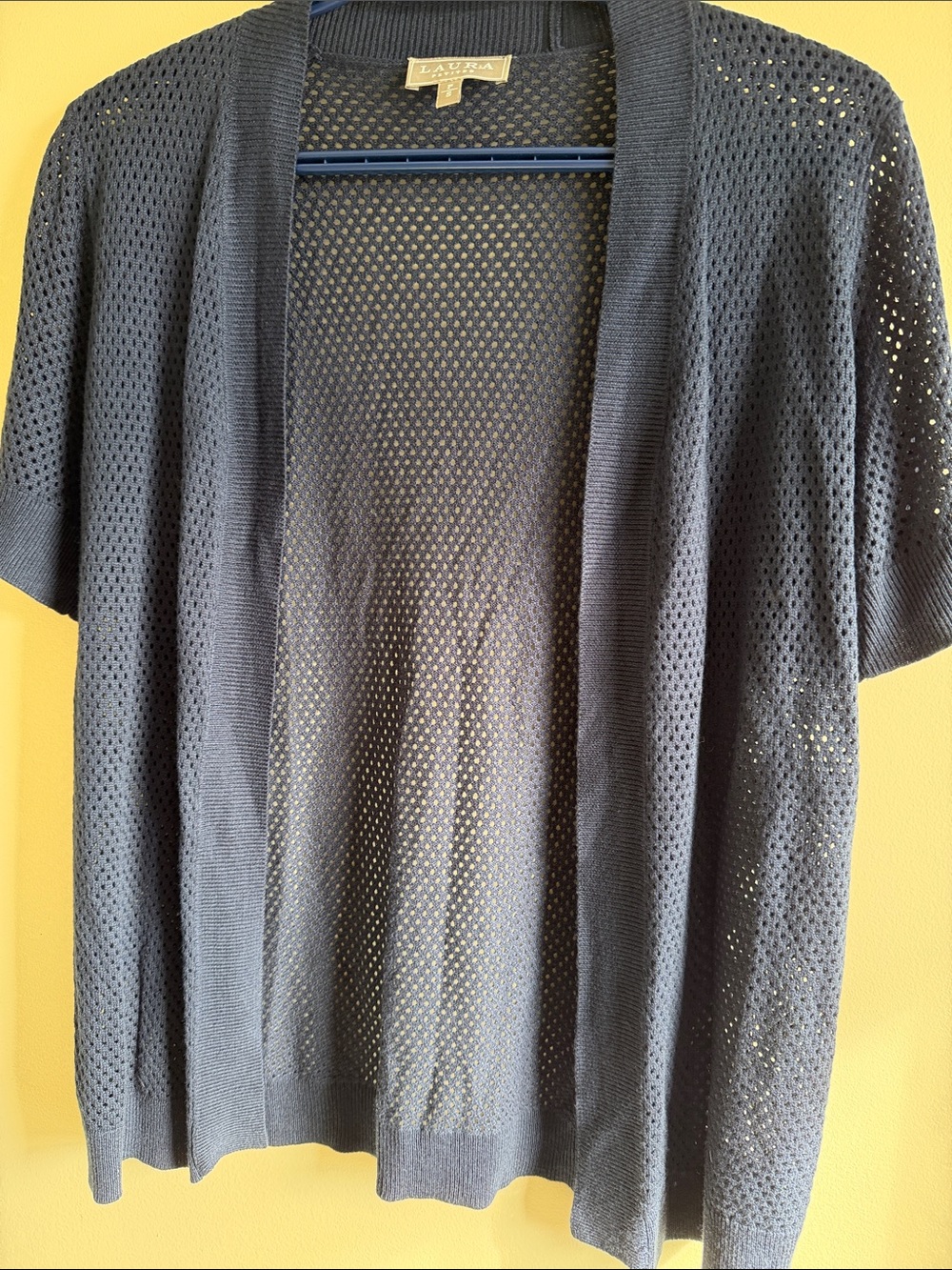 Laura Openwork Short Sleeve Cardigan in Navy Blue